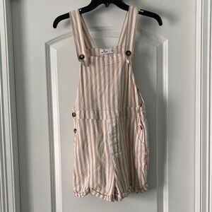 Hollister Kids Tan and White Striped Overalls